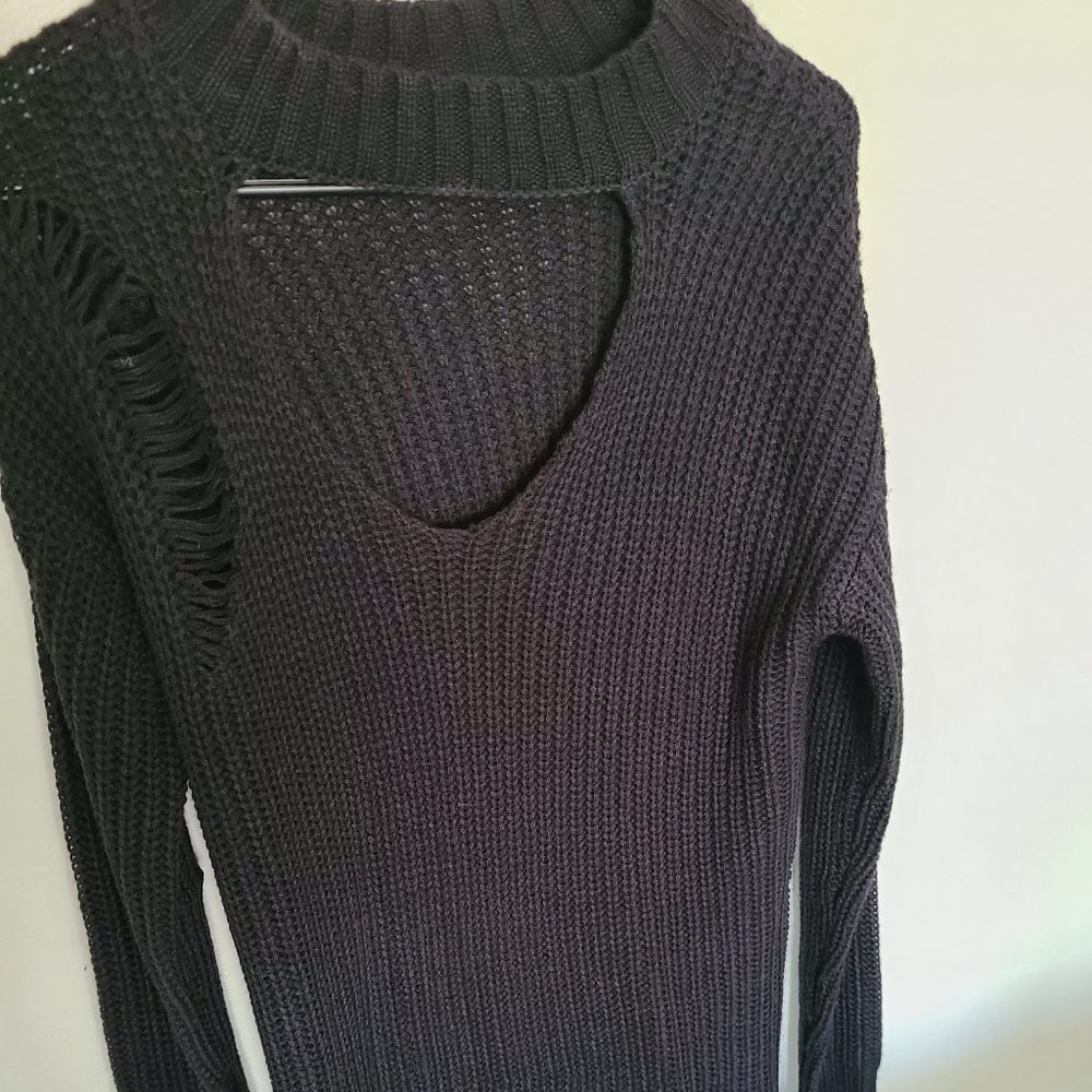 Black Distressed Sweater Dress